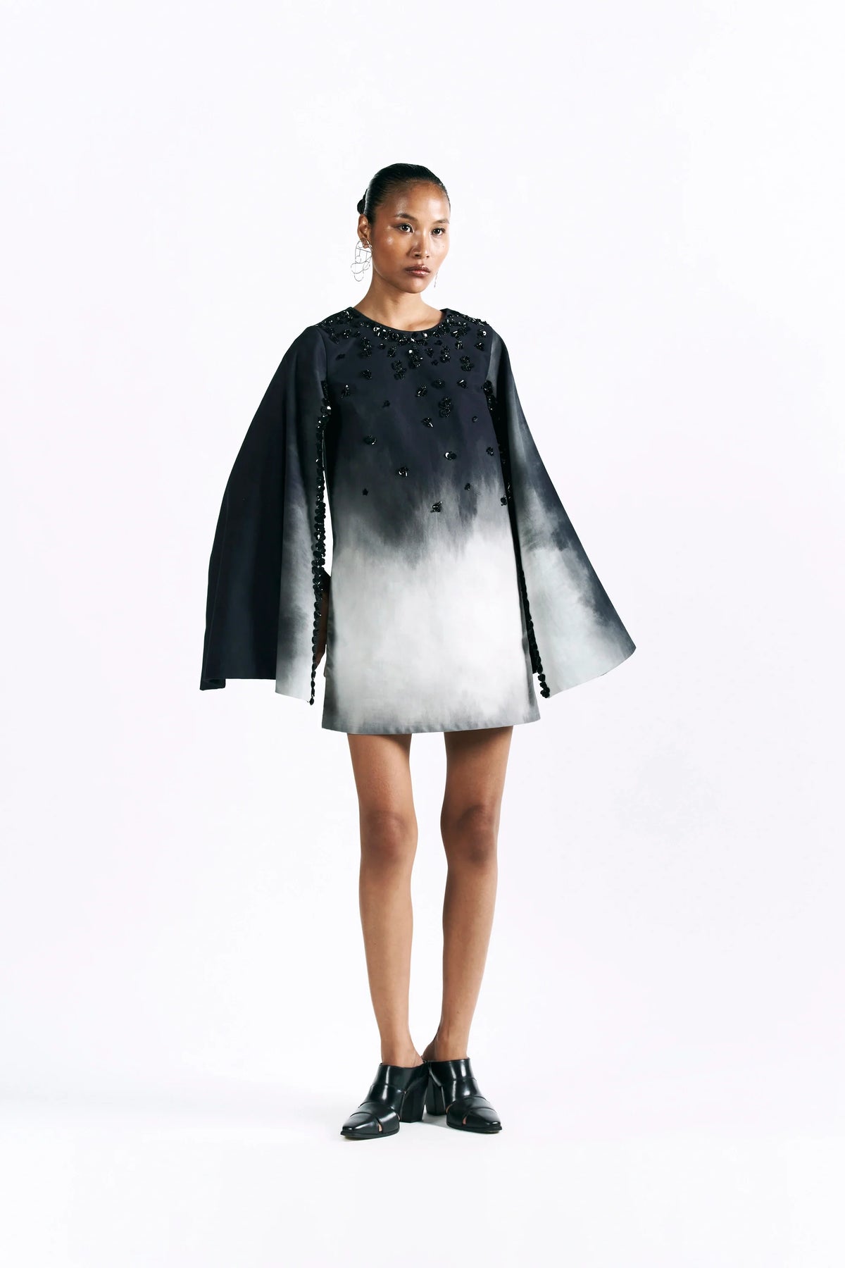 Midnight Wash Mini Cape Dress
