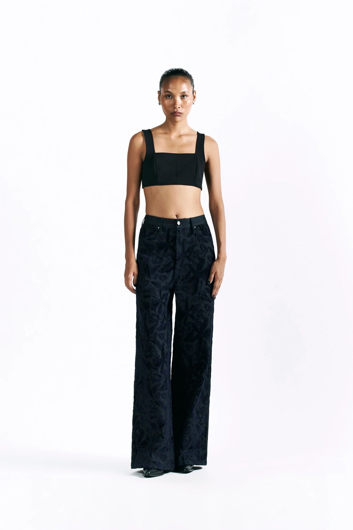 Velvet Blossom Straight Trousers view 2 — Pocketful of Cherrie, The Curated Collective