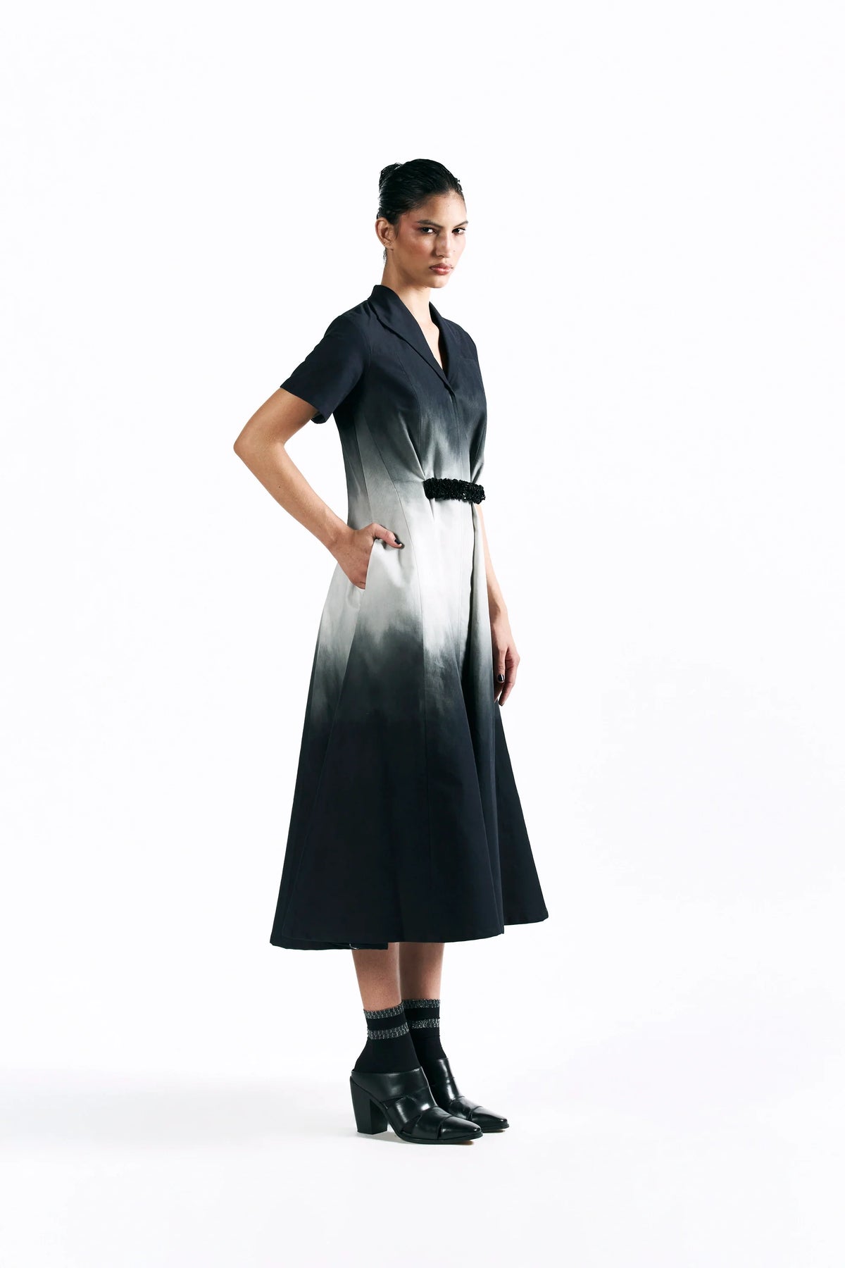 Midnight Wash Belted Midi Dress view 2 — Pocketful of Cherrie, The Curated Collective