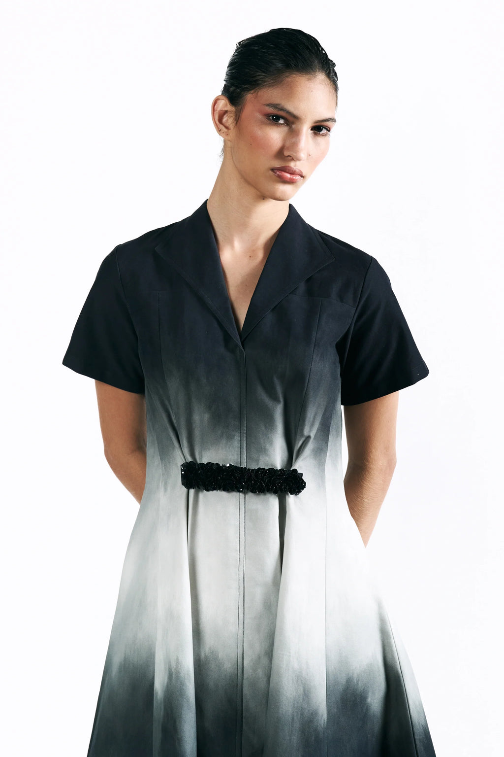 Midnight Wash Belted Midi Dress