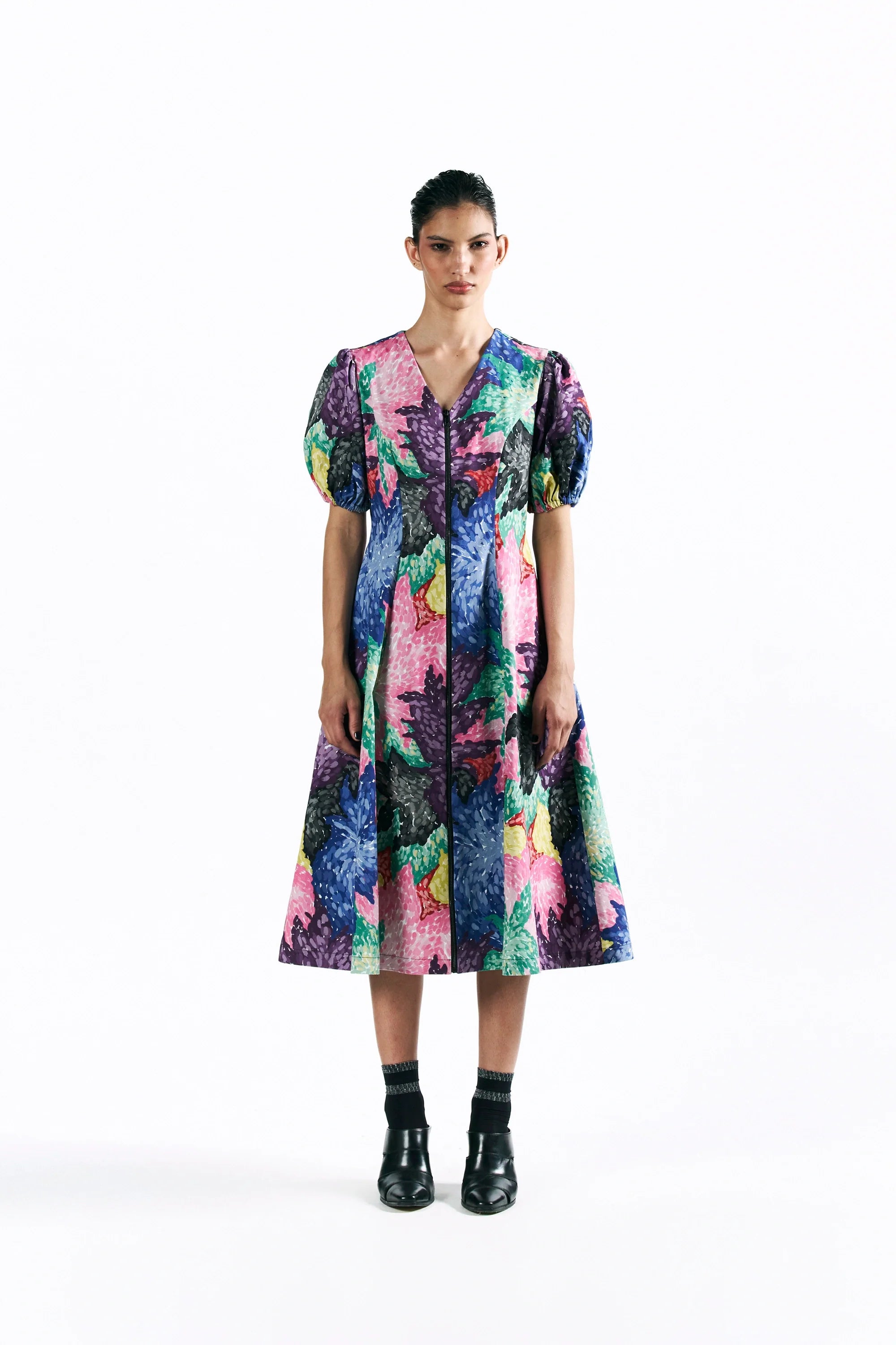 Mosaic Peonies Midi Dress