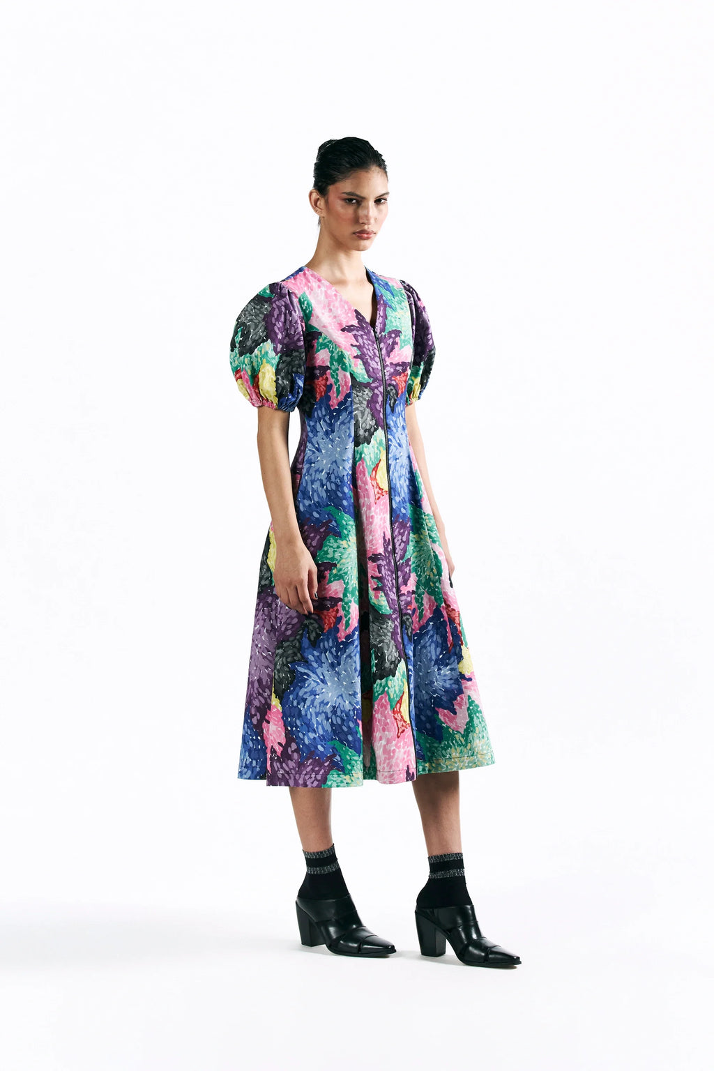 Mosaic Peonies Midi Dress