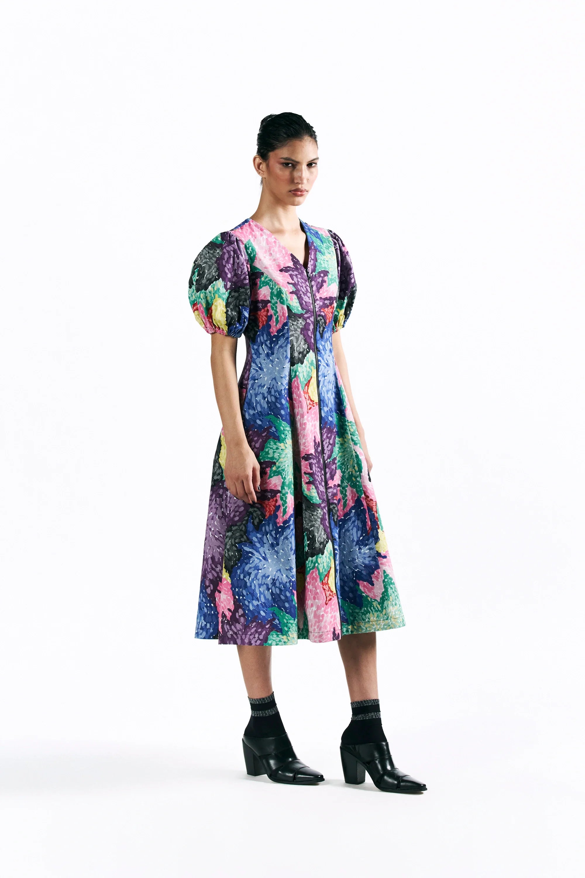 Mosaic Peonies Midi Dress