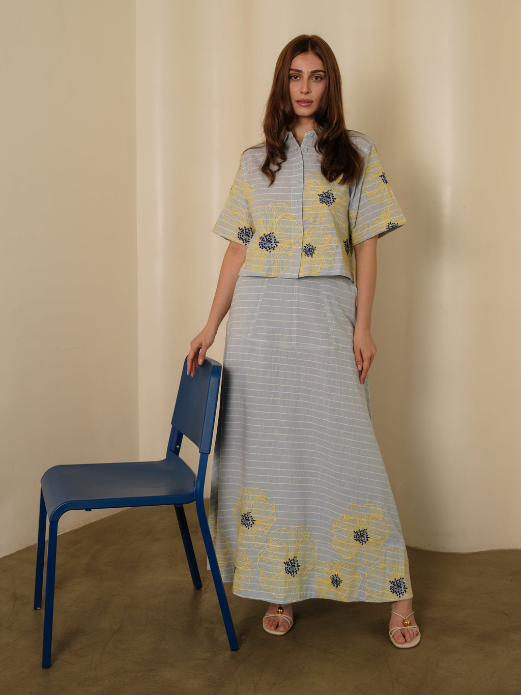 Azure Bloom Embroidered Set