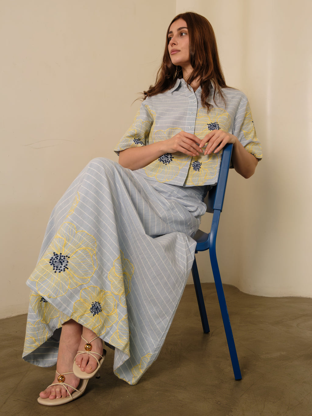 Azure Bloom Embroidered Set