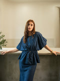 Indigo Pleated Top & Skirt Co-ord set