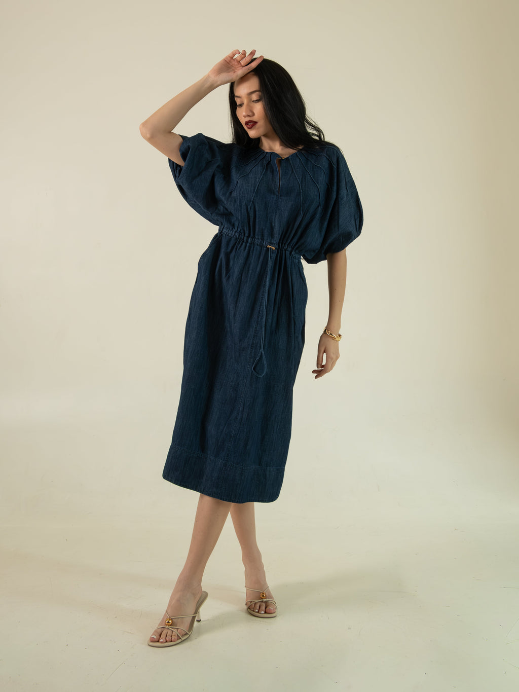 Denim Pleated Midi Dress