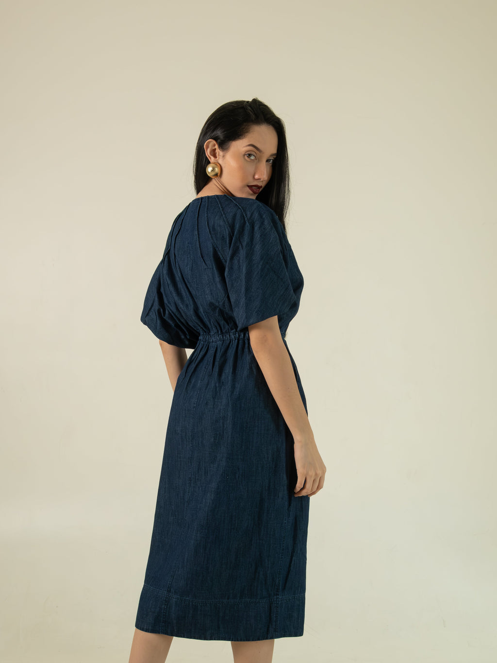 Denim Pleated Midi Dress