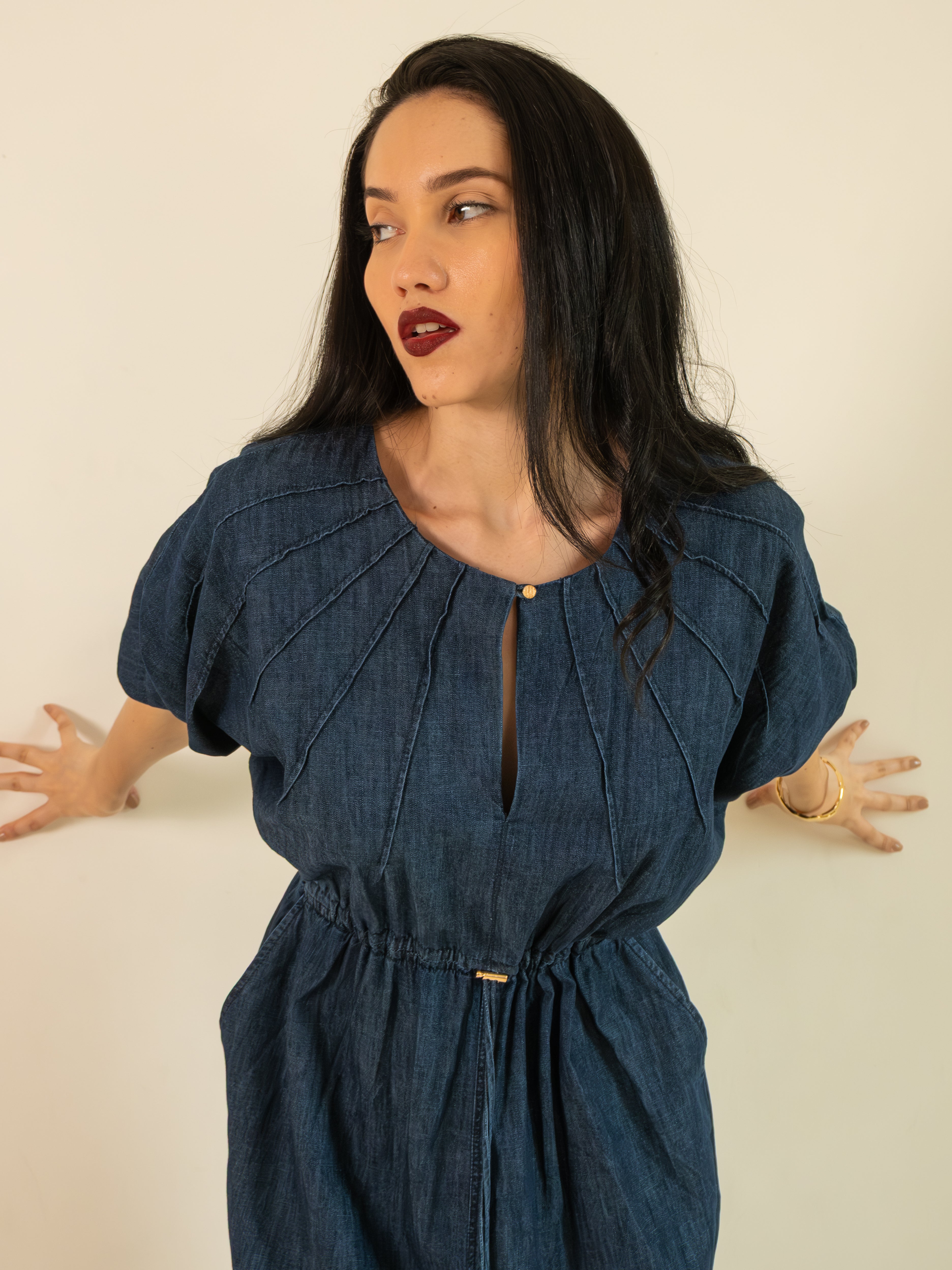 Denim Pleated Midi Dress