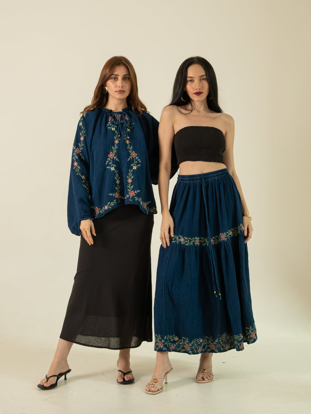 Denim Tiered Maxi & Boho Top set