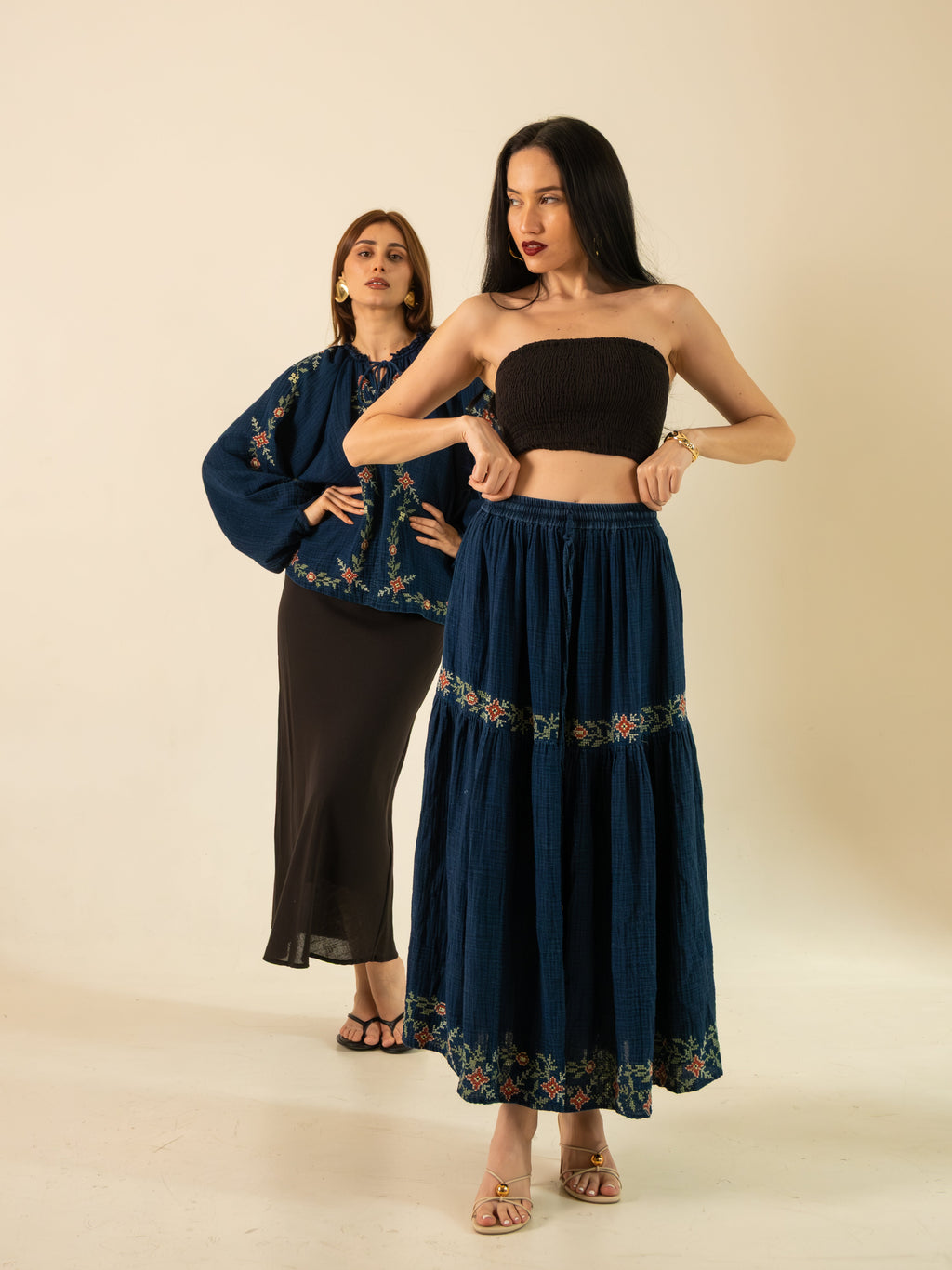 Denim Tiered Maxi & Boho Top set