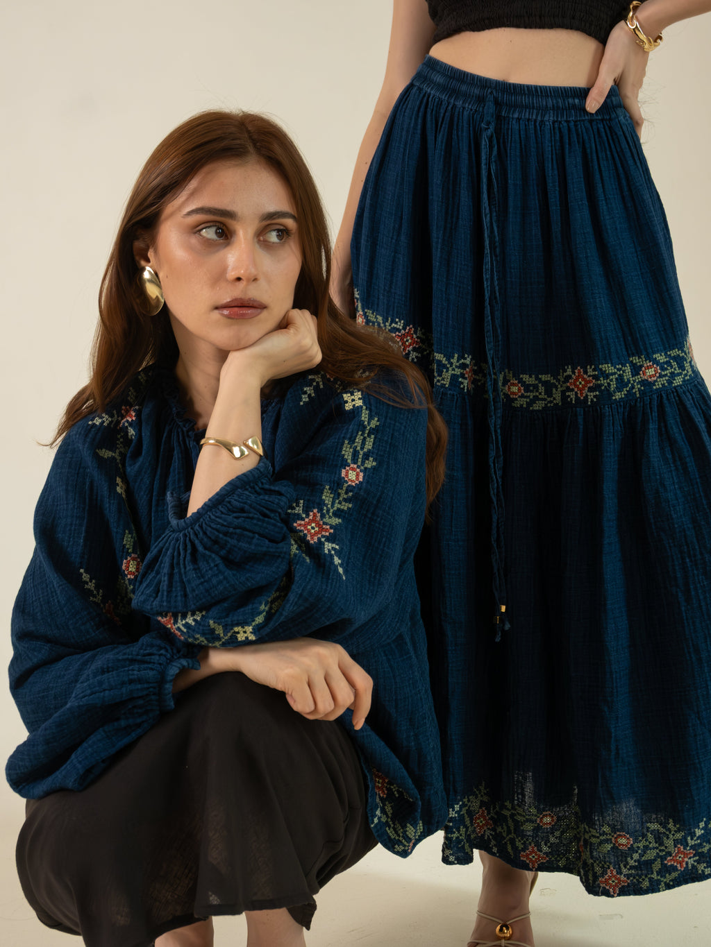 Denim Tiered Maxi & Boho Top set