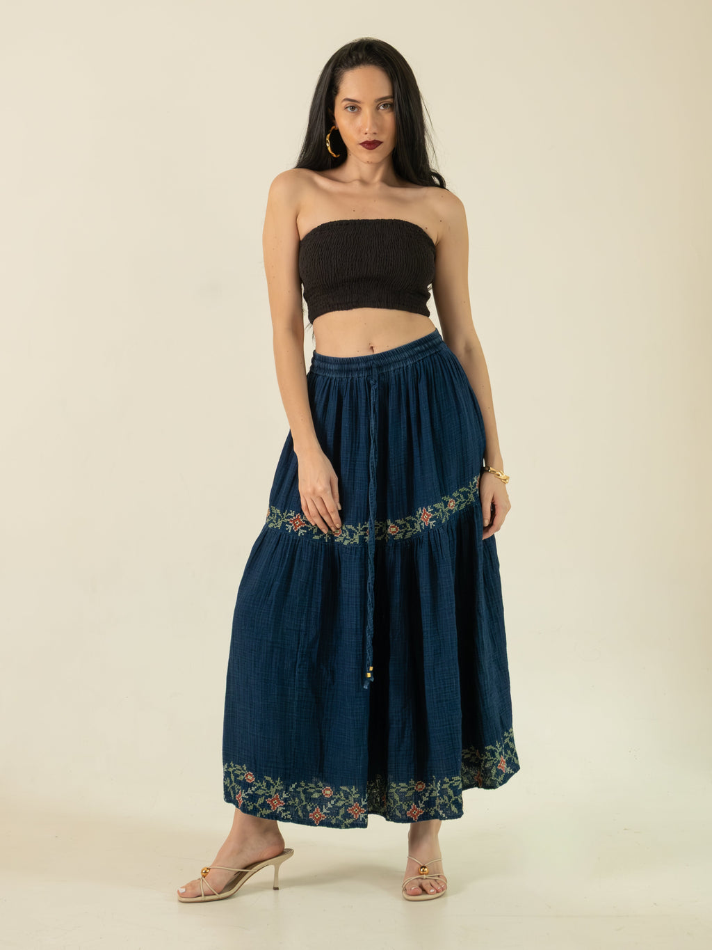 Denim Tiered Maxi & Boho Top set