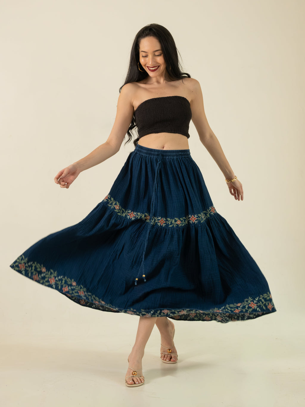 Denim Tiered Maxi & Boho Top set