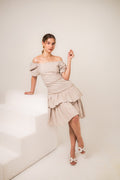 Sand Stripe Ruffle Dress