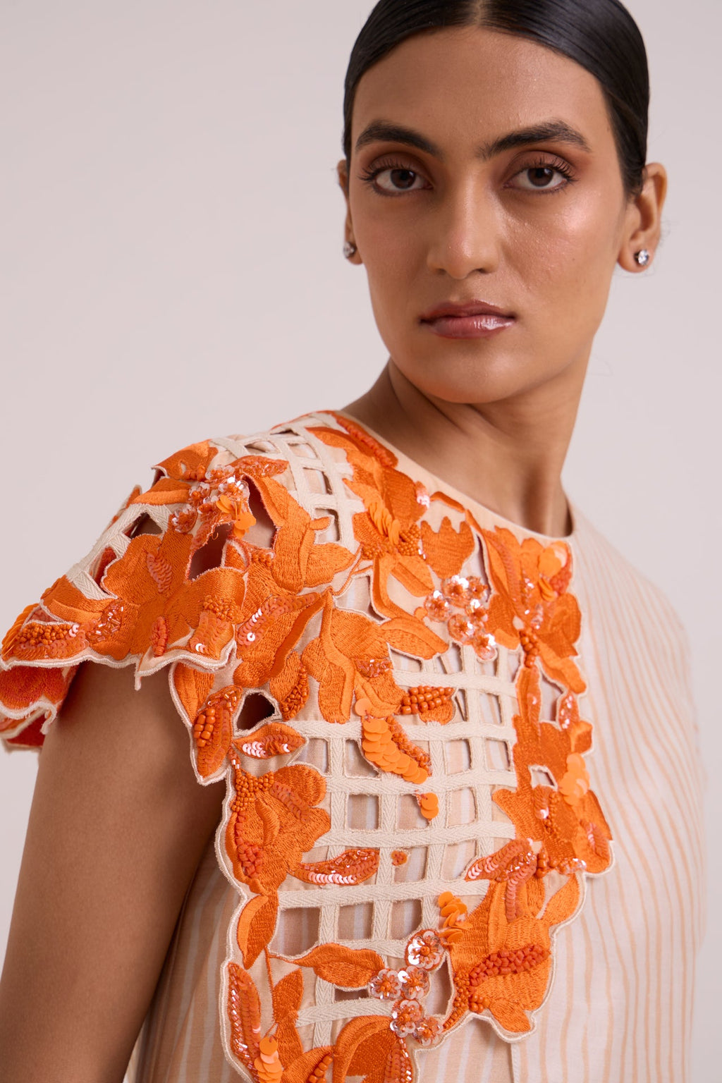 Kayo - Sunset & Almond Cutwork Short Dress