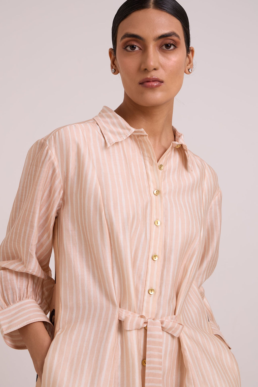 Philo - Almond Burst Back Drop Shirt Dress