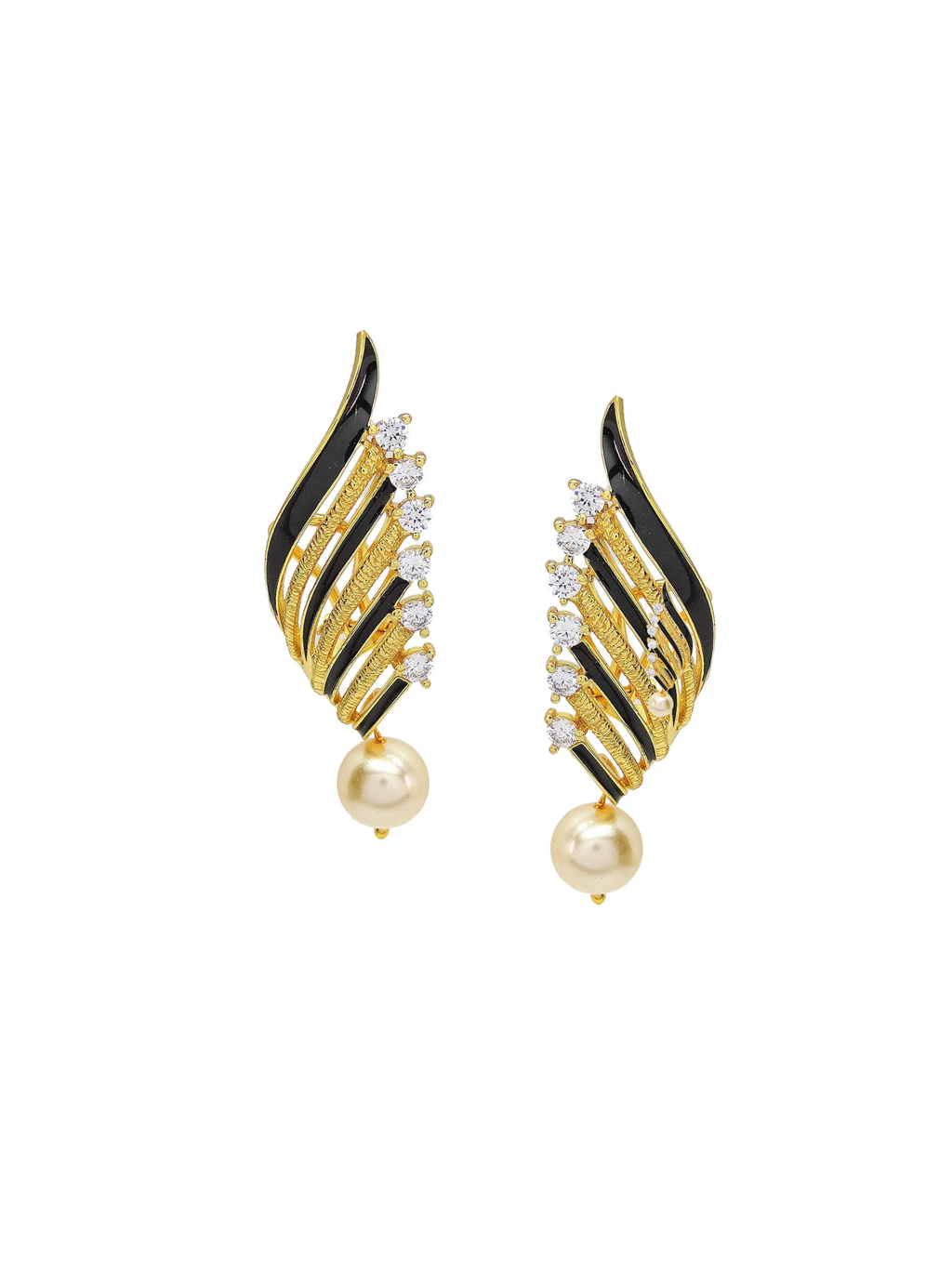 Black and Gold Enamel Wing Earrings