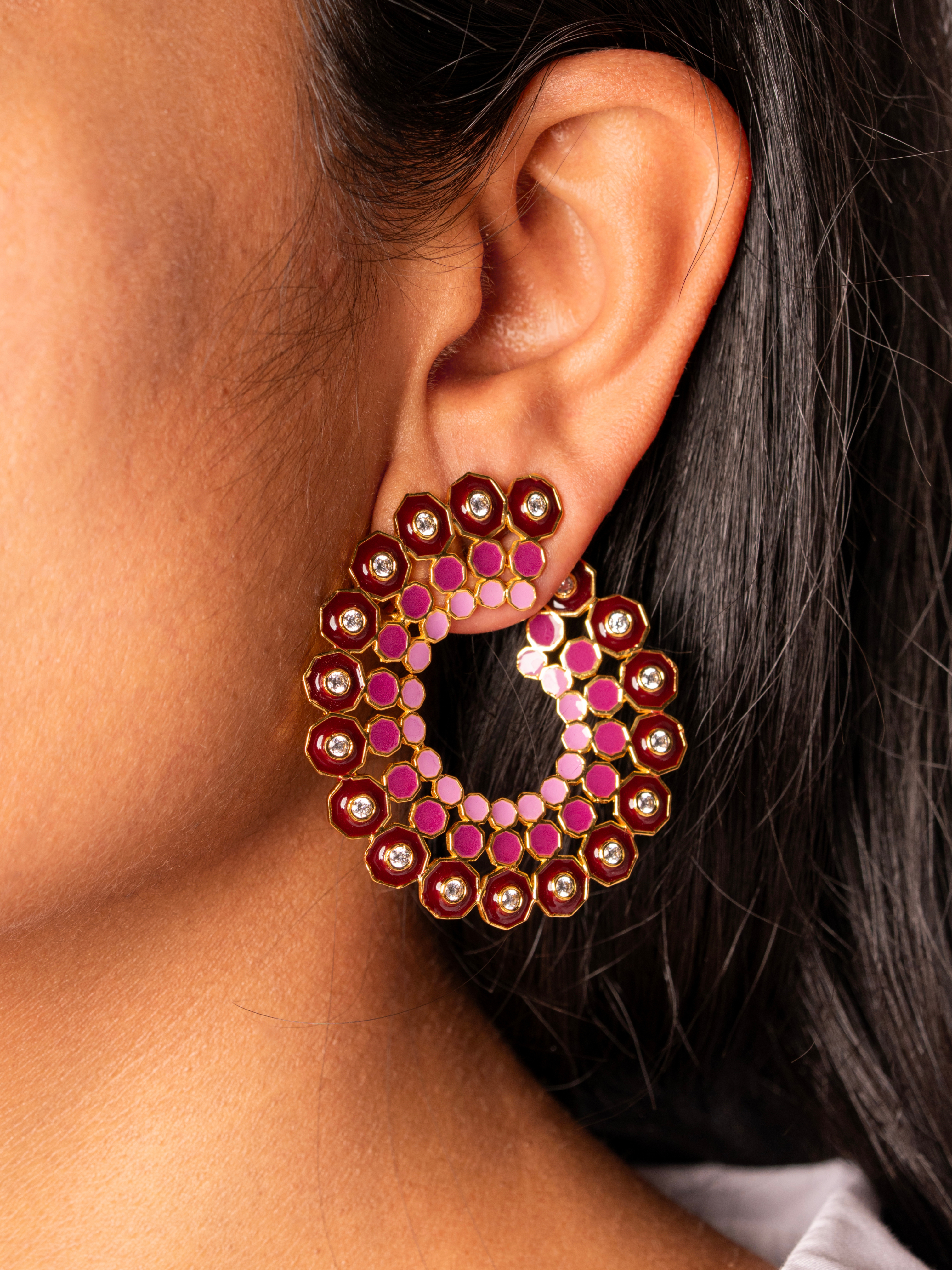 Elin Pink Enamel Statement Hoops