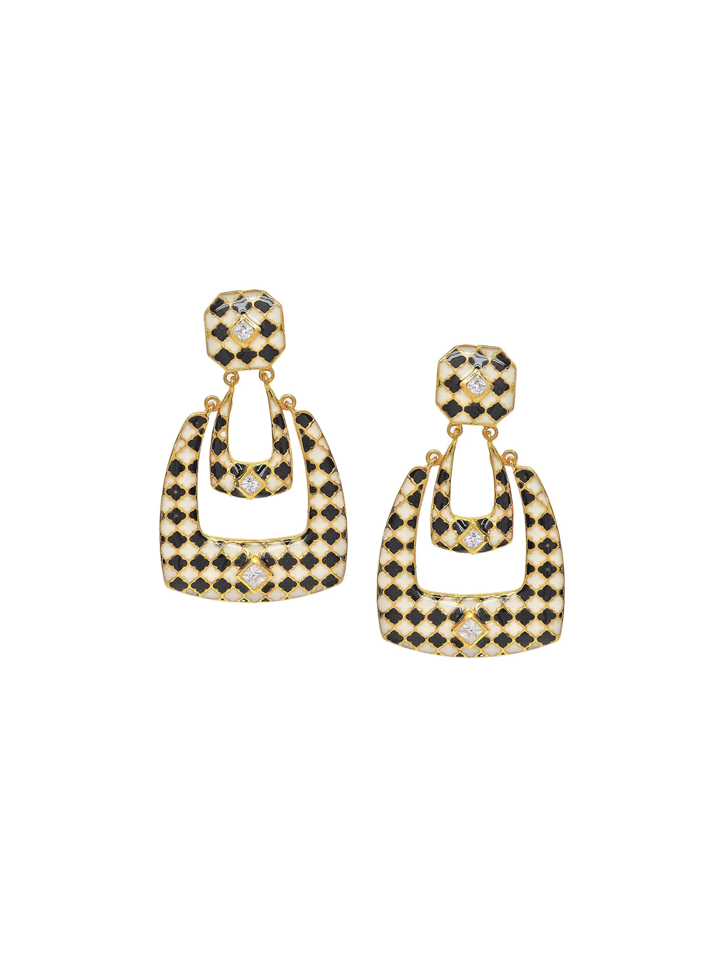 Black and White Checkered Enamel Earrings