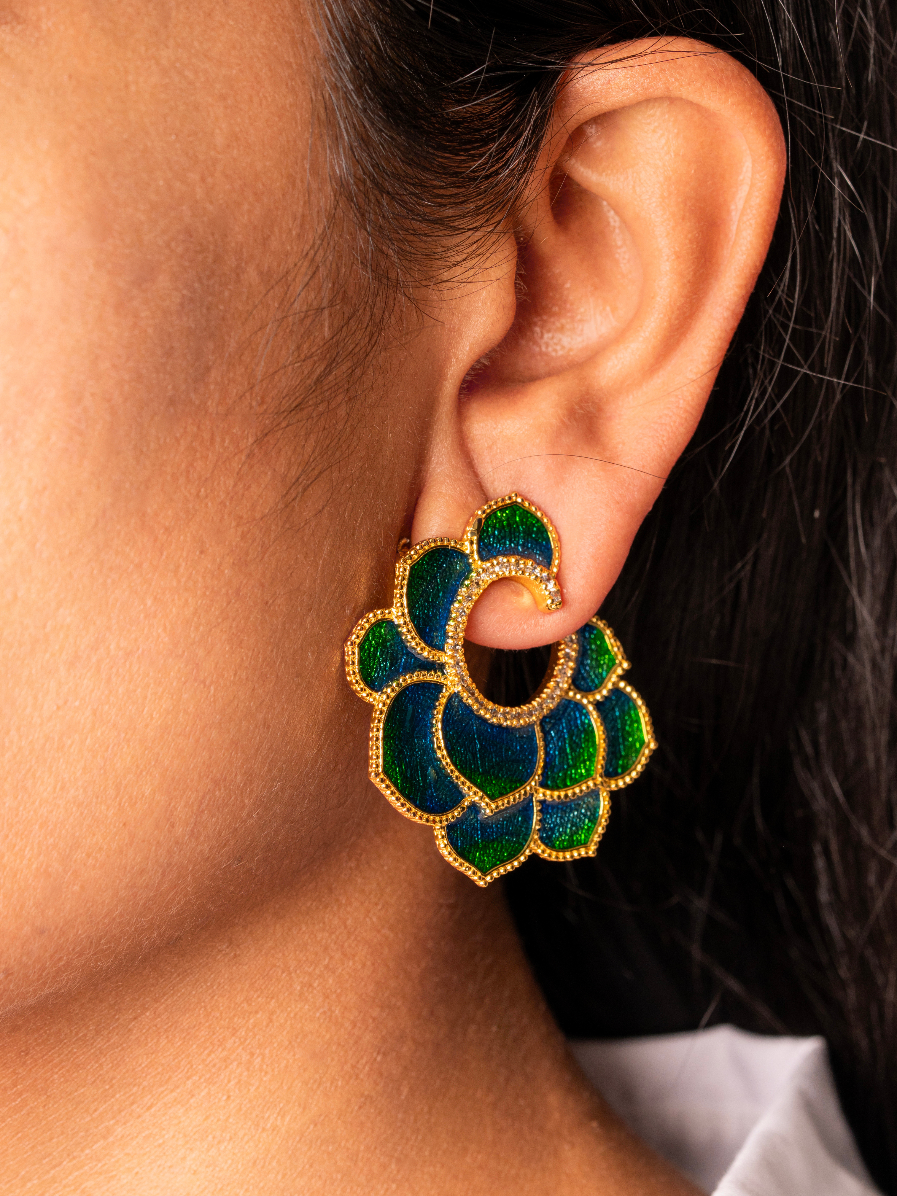 Peacock Enamel Hoops