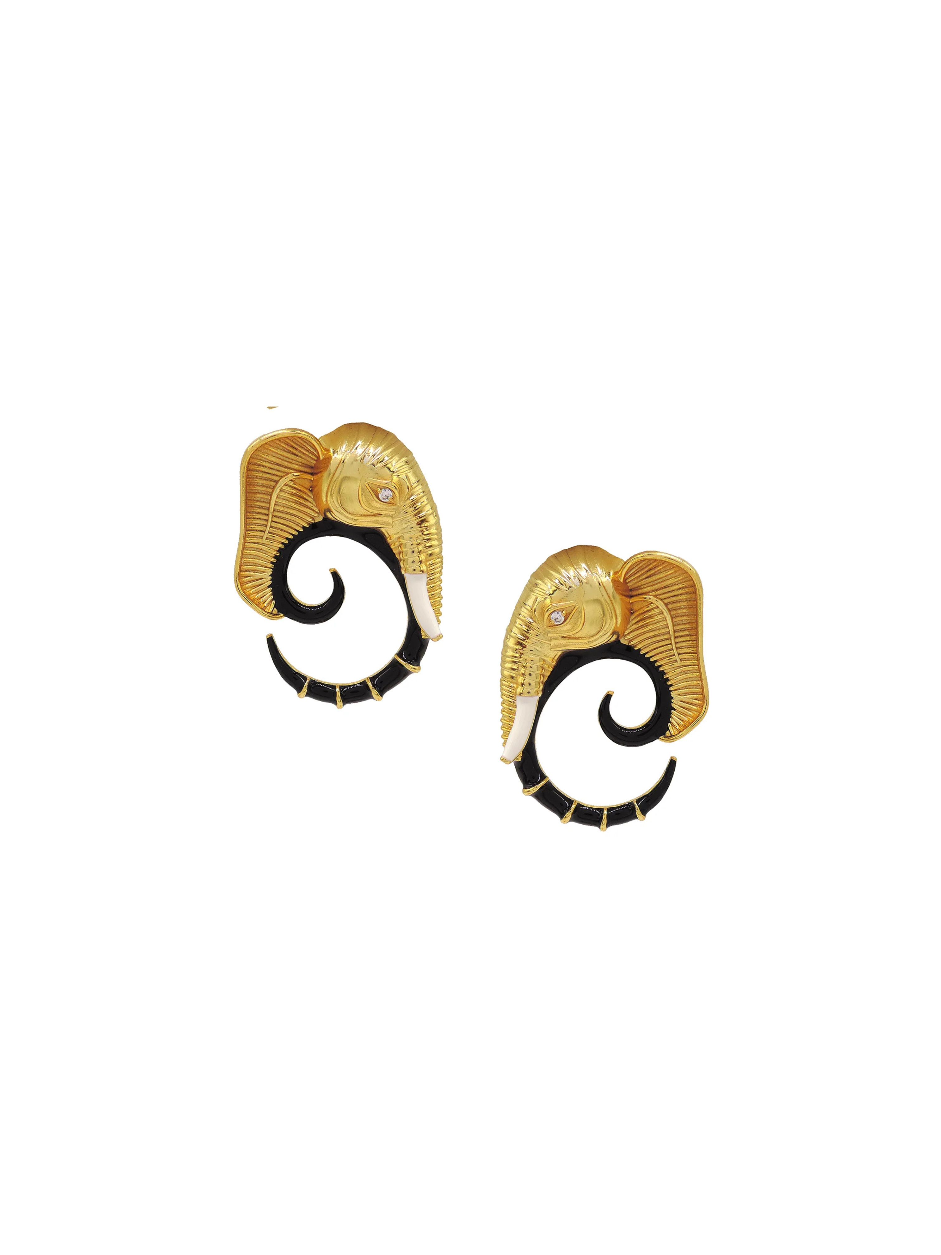 Haathi Gold Black Enamel Earrings
