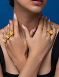 Pearly Golden Flower Three Finger Ring - Gold