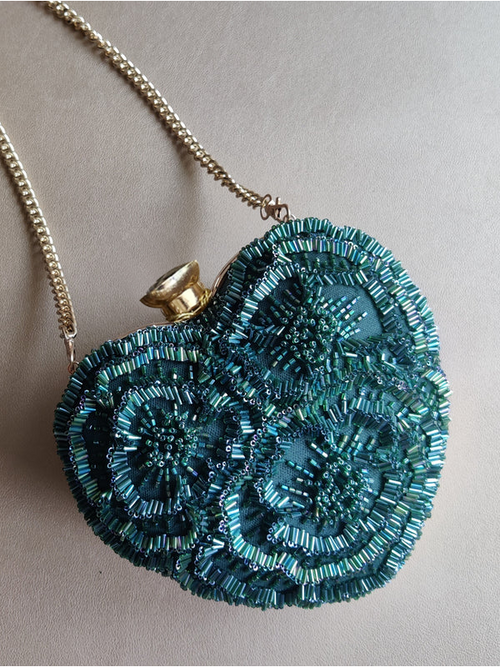 Bolso Corazón Floral Verde Botella