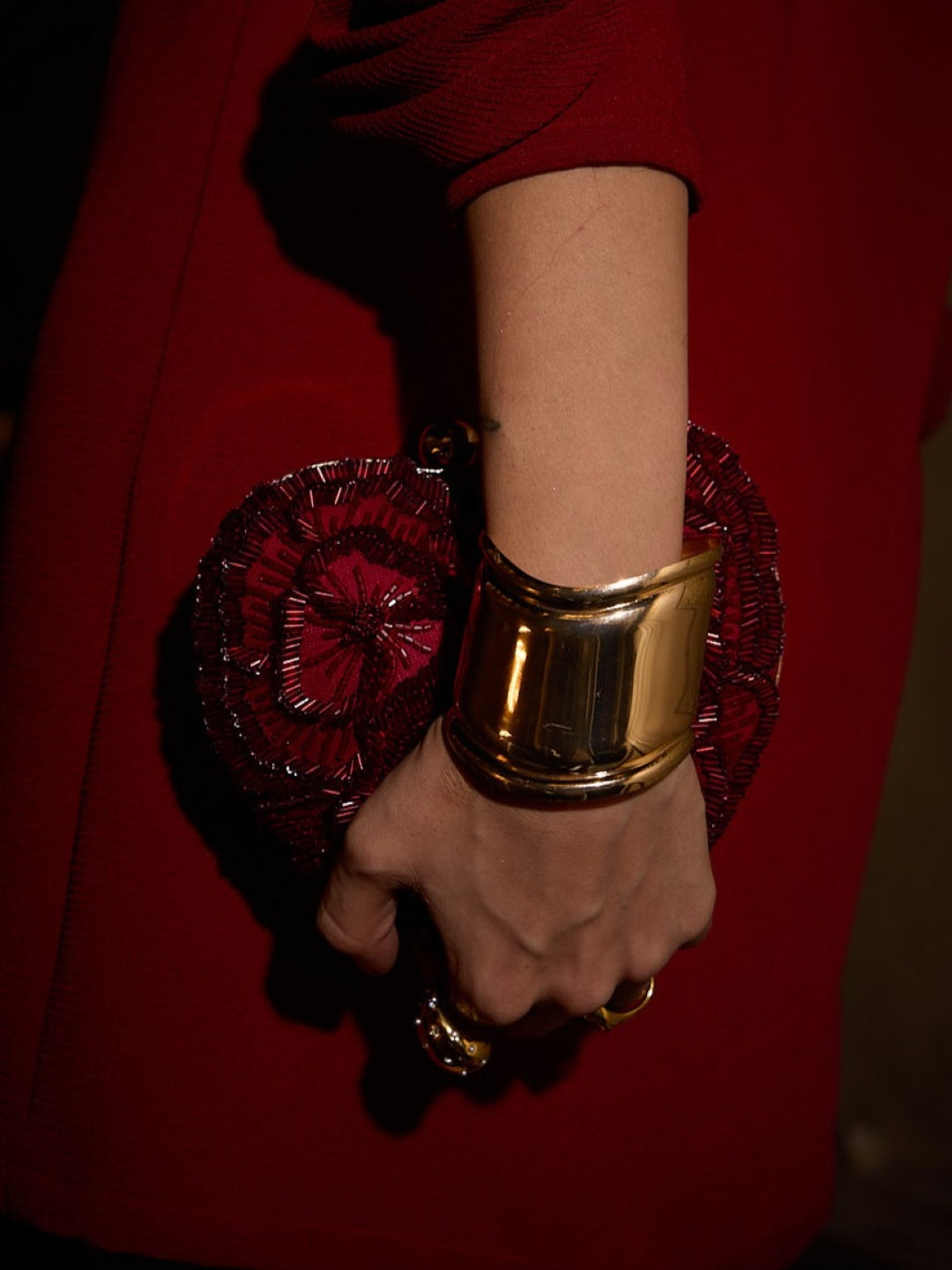 Crimson Red Floral Heart Bag