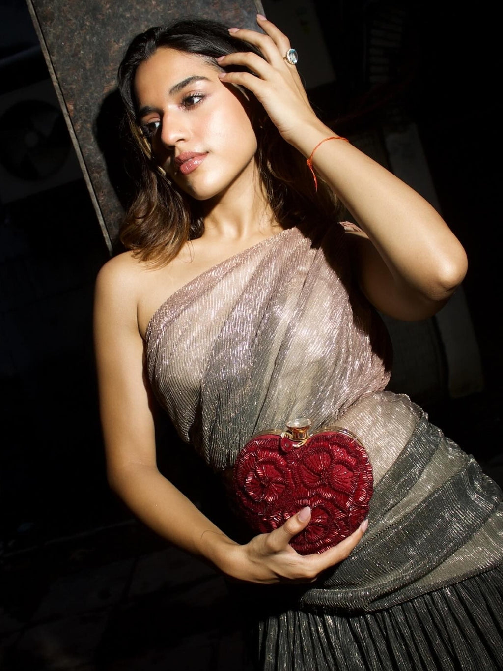 Crimson Red Floral Heart Bag