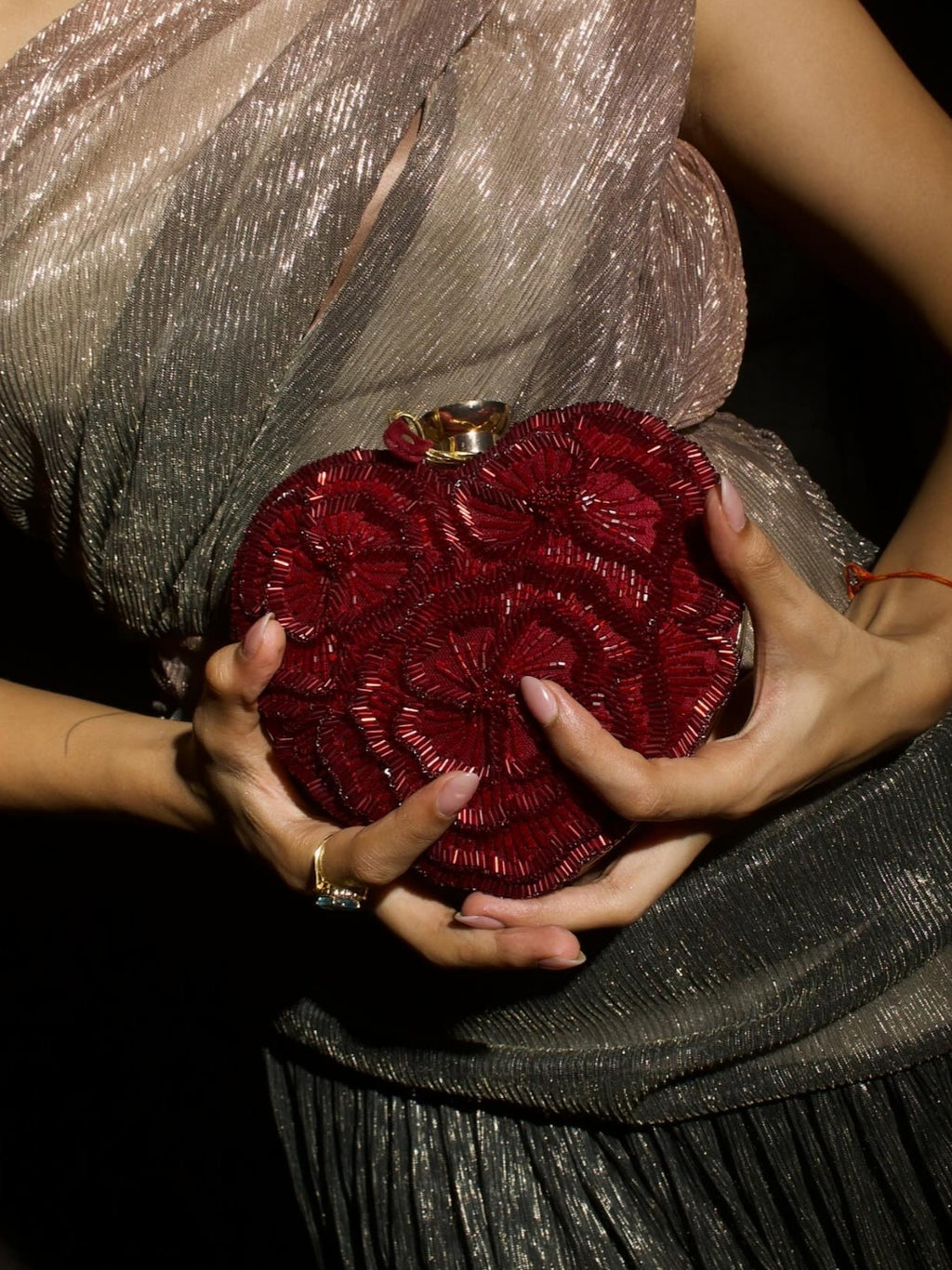 Crimson Red Floral Heart Bag