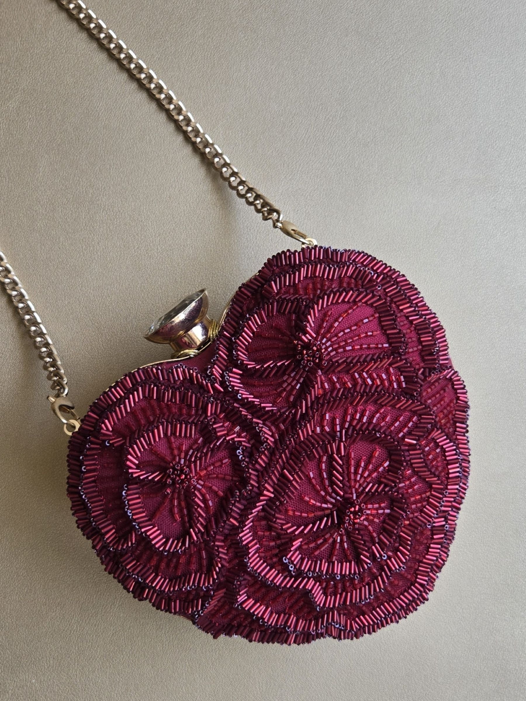 Crimson Red Floral Heart Bag