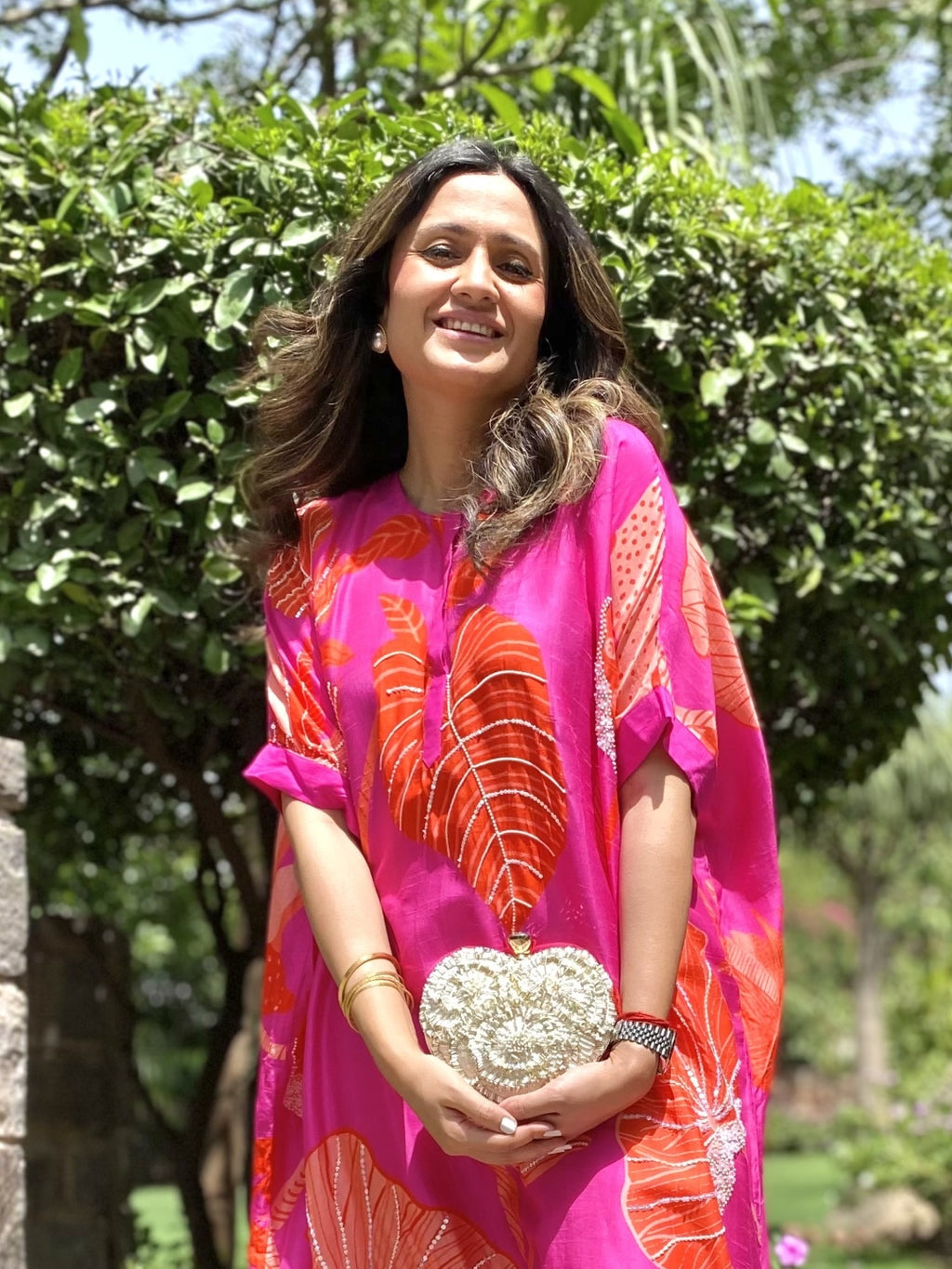 Pearl White Floral Heart Bag