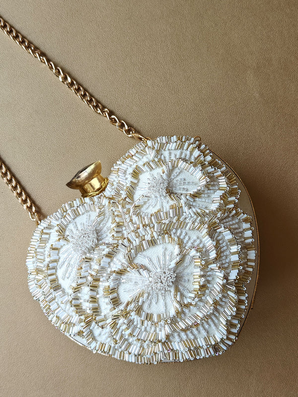 Pearl White Floral Heart Bag
