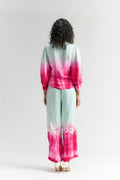MINT PINK PLEATED OMBRE SILK EMBROIDERED COORD SET