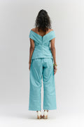 AQUA BLUE DENIM STRAIGHT FIT PANTS