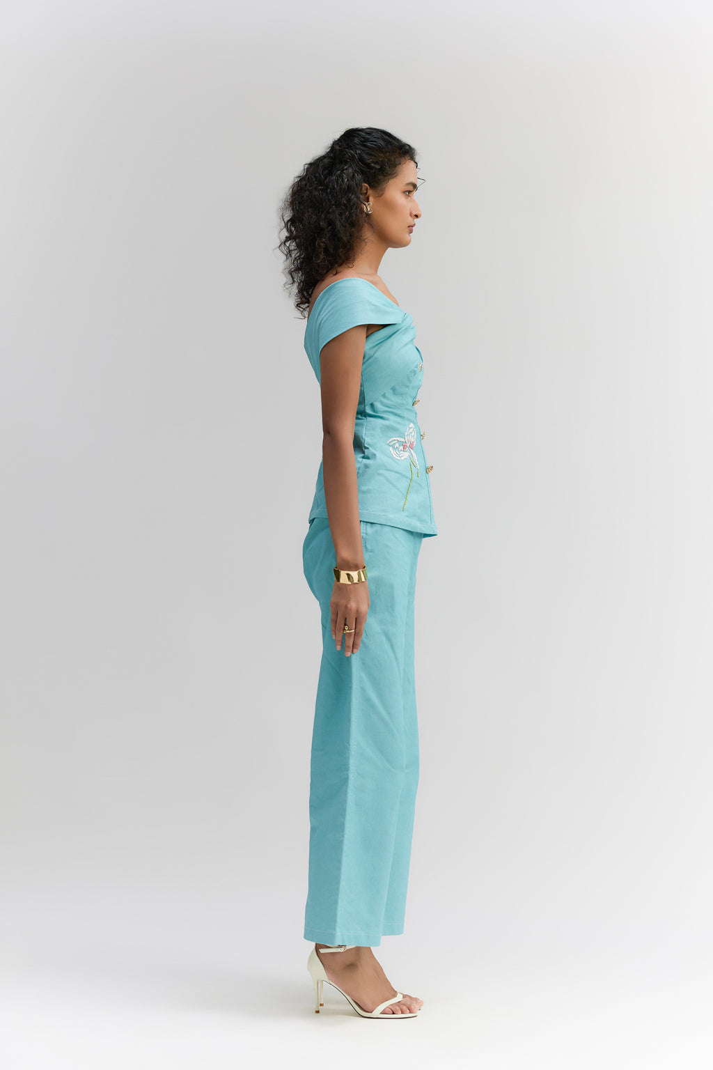 AQUA BLUE DENIM STRAIGHT FIT PANTS