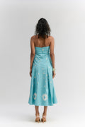 AQUA BLUE COTTON DENIM HALTER NECK DRESS