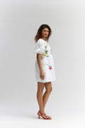 WHITE ROMA EMBROIDERED COTTON SHORT  DRESS