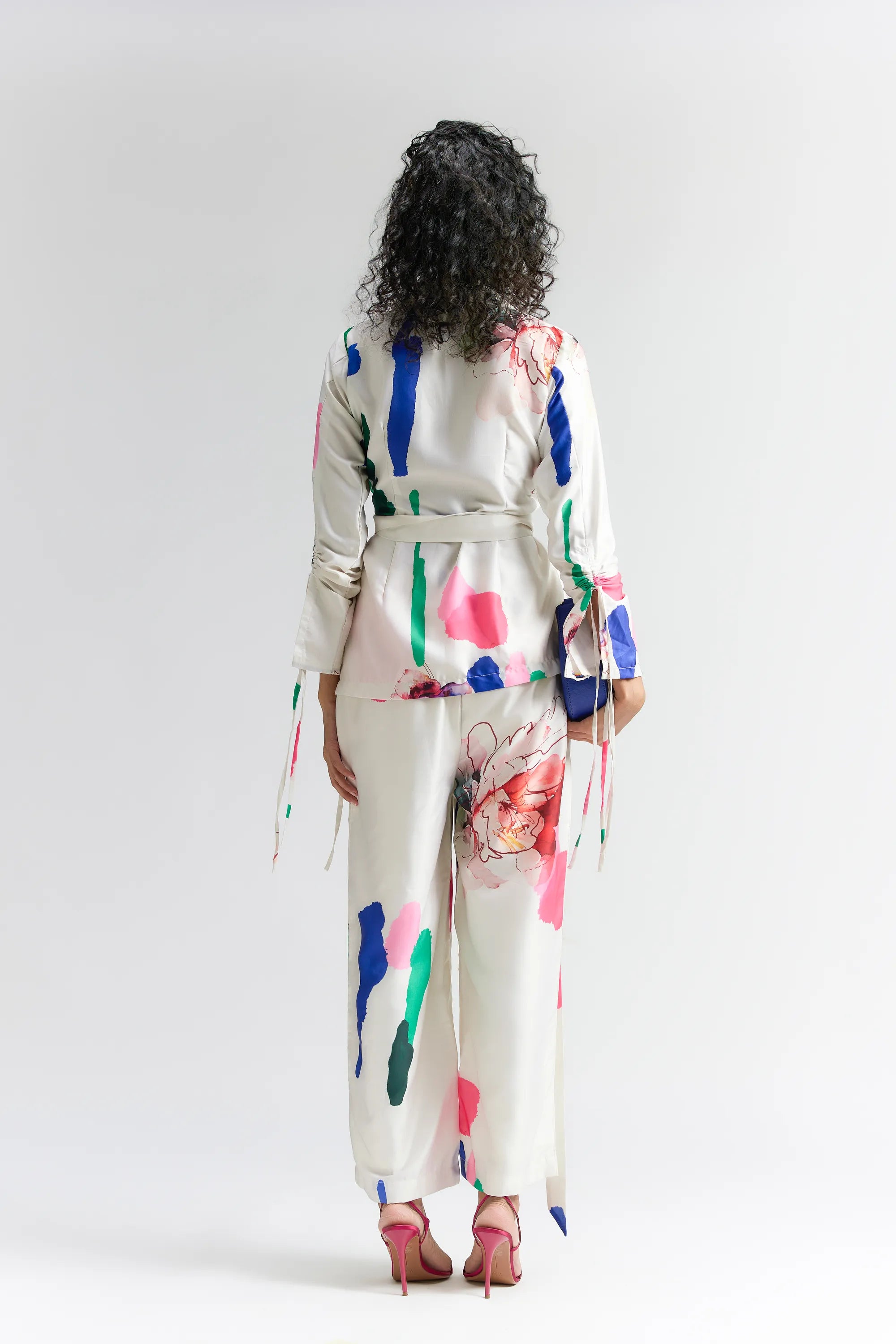 COLOUR SPLASH BLOSSON PRINTED BLAZER SET