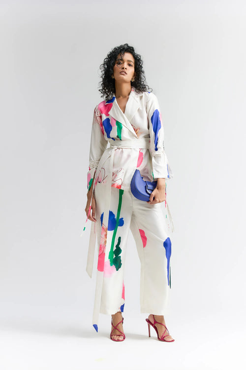 COLOUR SPLASH BLOSSON PRINTED BLAZER SET