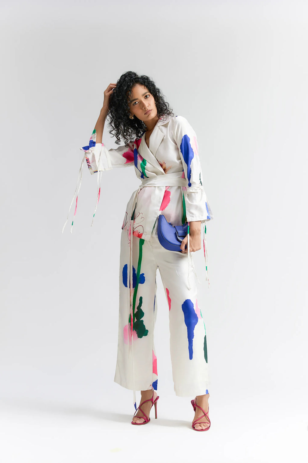 COLOUR SPLASH BLOSSON PRINTED BLAZER SET