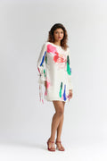 COLOUR SPLASH BLOSSON PRINTED  SHORT DRESS