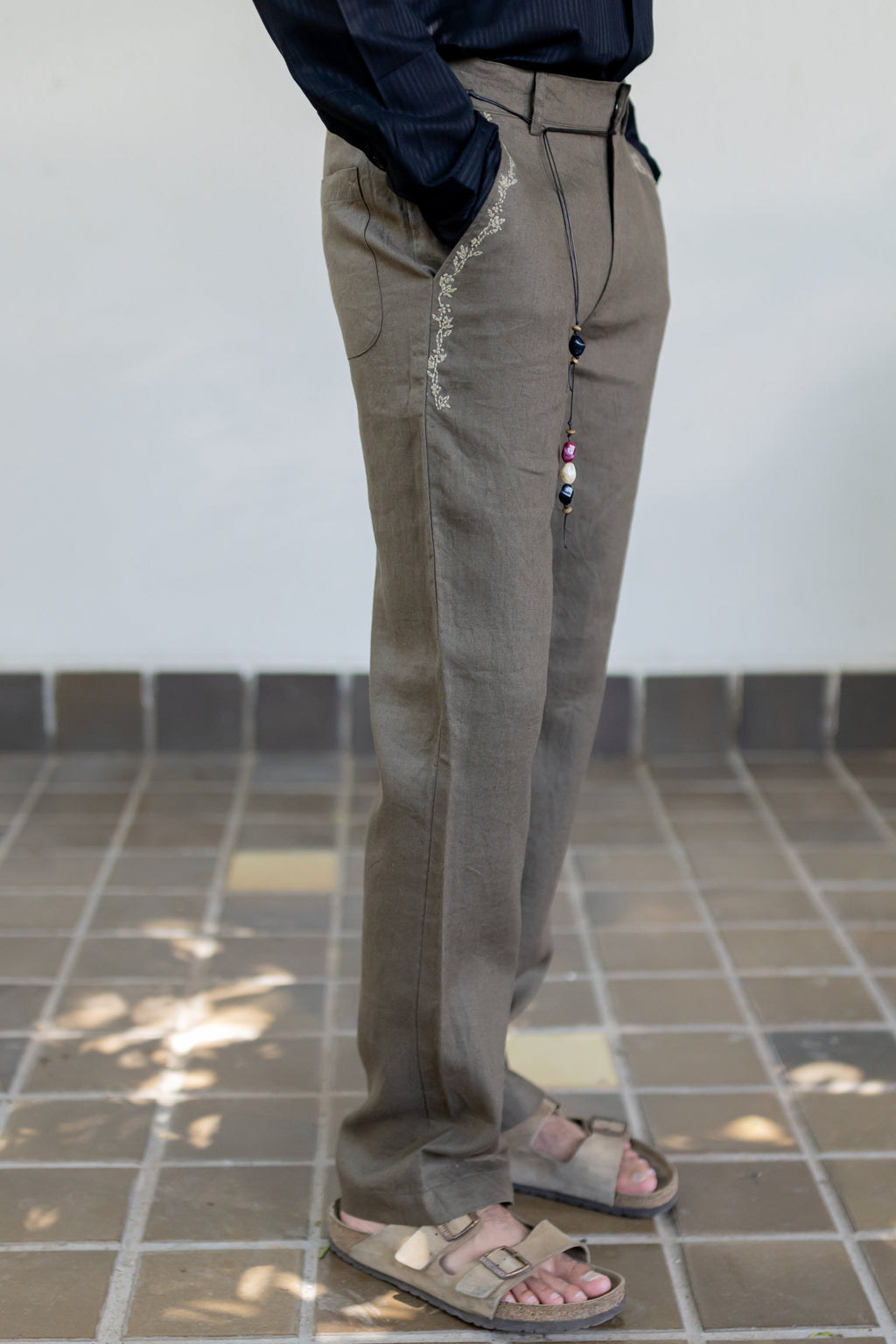 Olive embroidered trousers