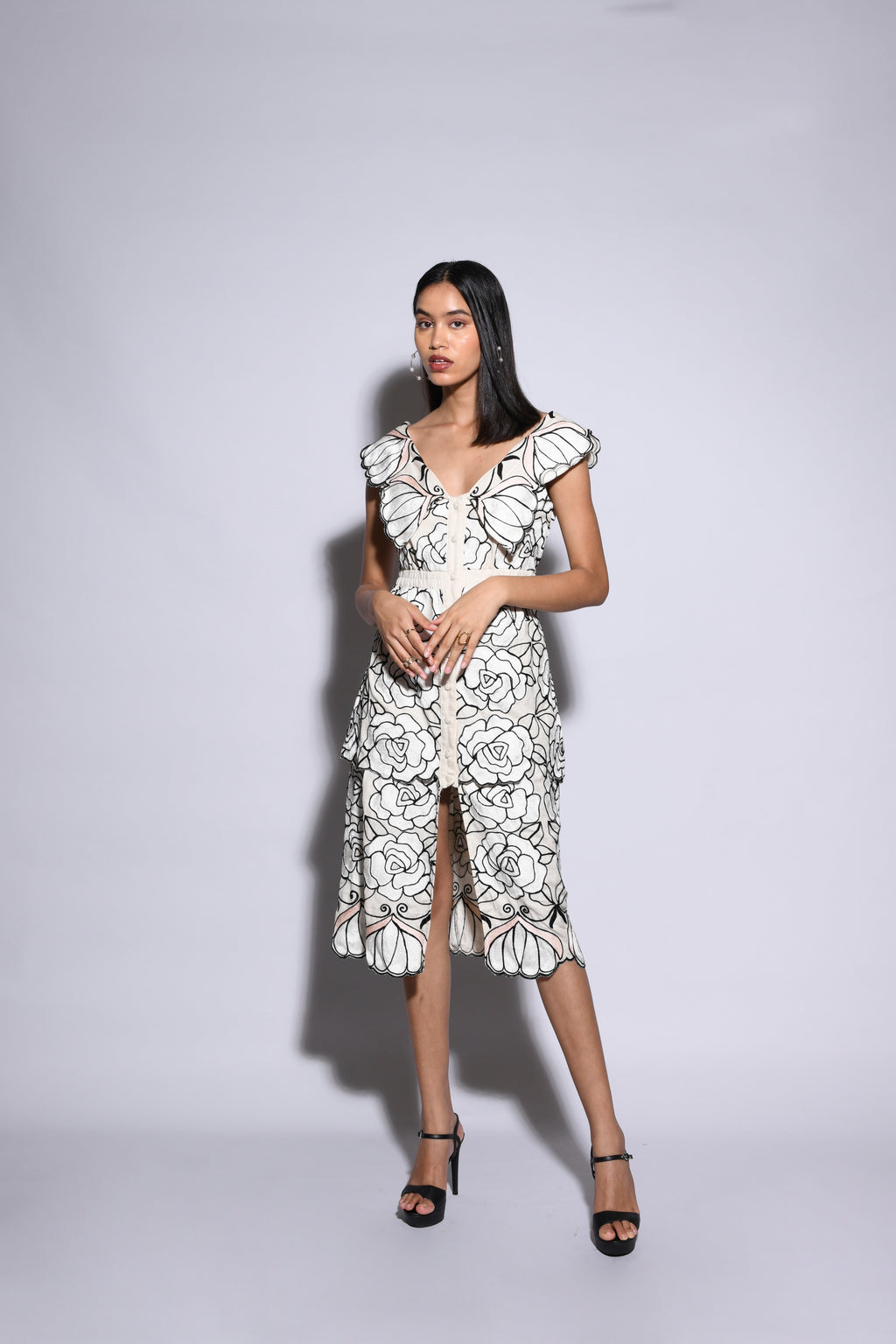 ELINA  ROSE CUTWORK DRESS