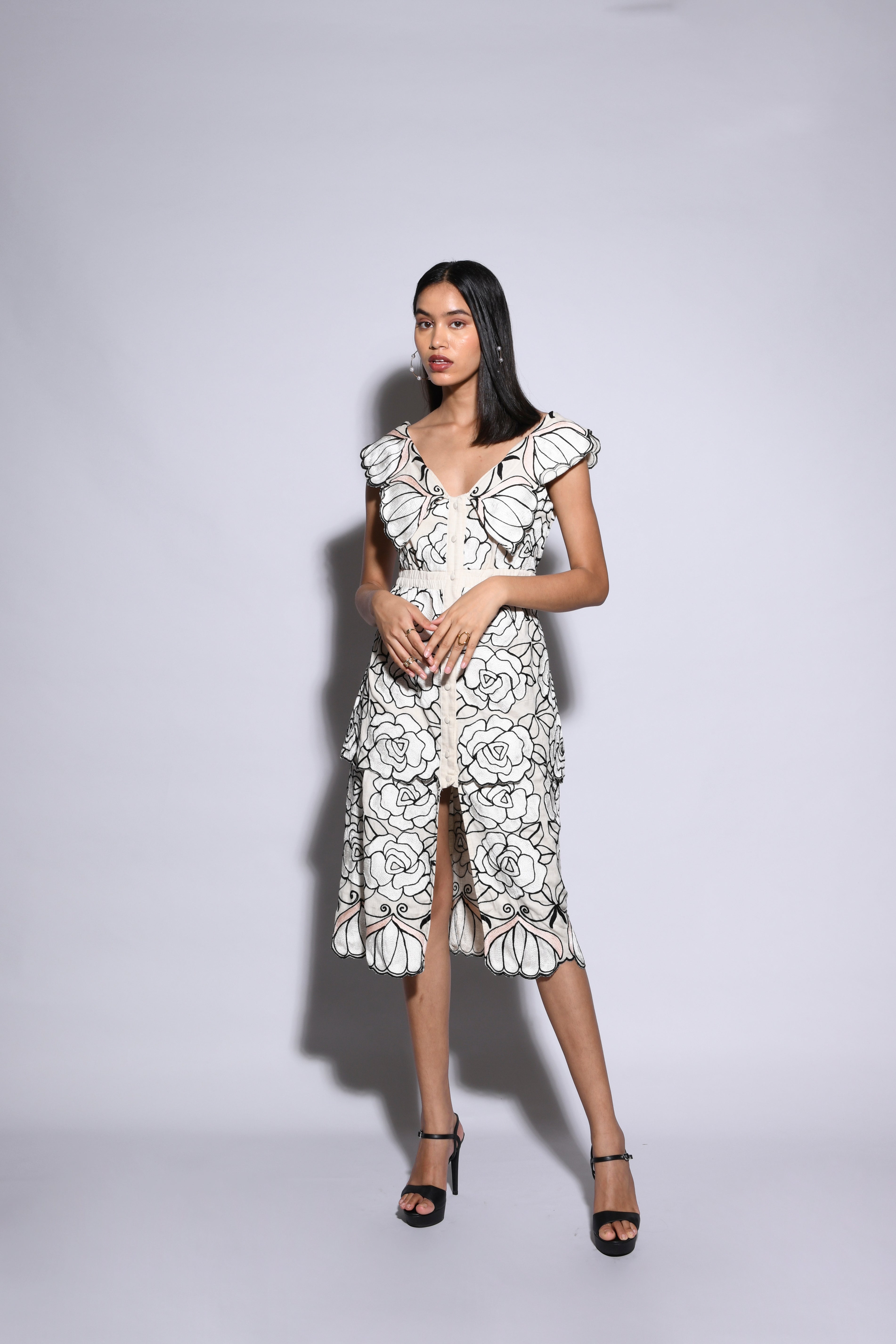 ELINA  ROSE CUTWORK DRESS