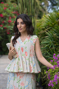 Linen Embroidery Panelled Top