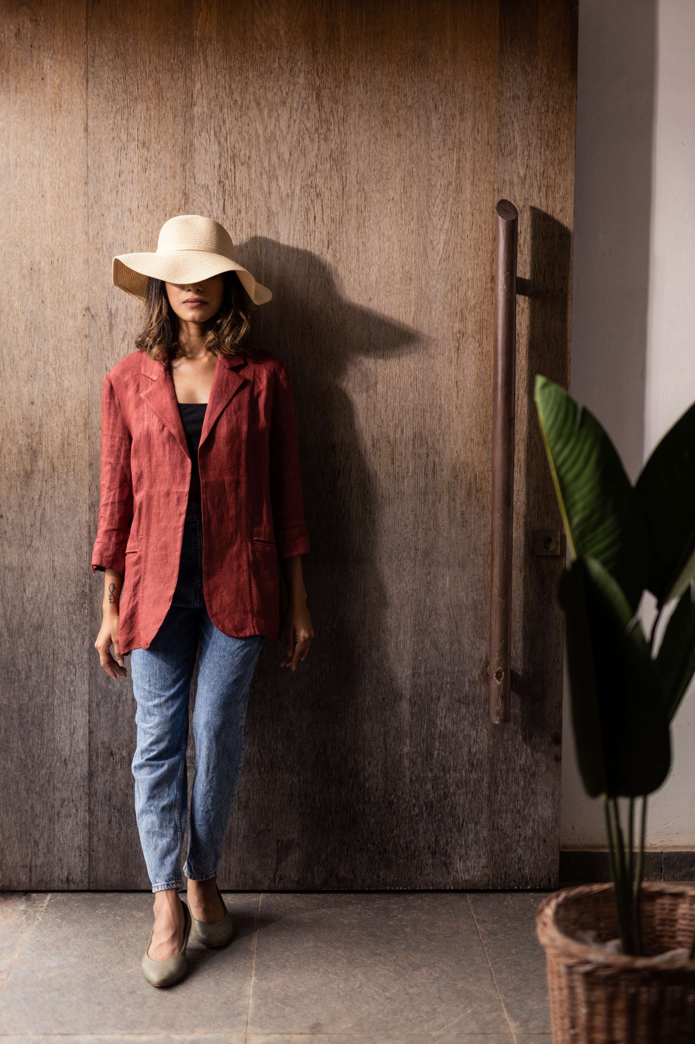 SOLID BLAZER - MAROON