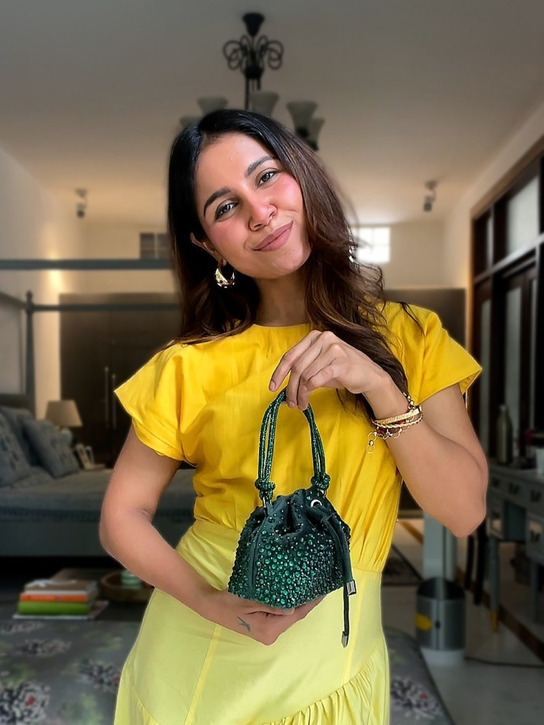 Bottle Green Micro Bucket Bag