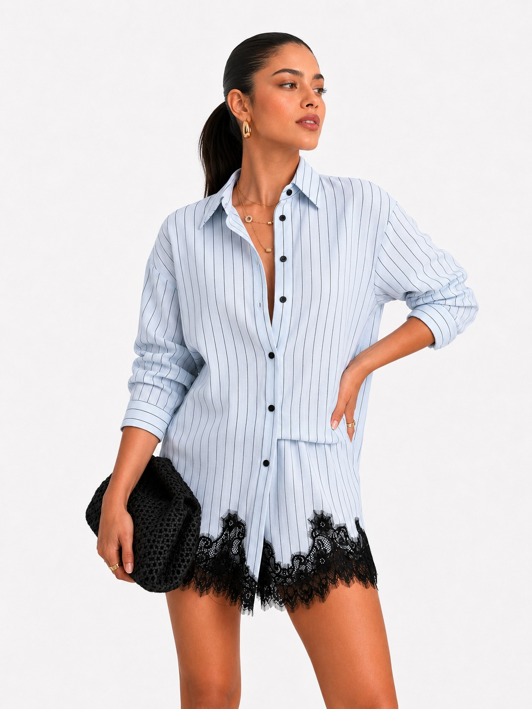 Stripe Lace Coord Set — Blue